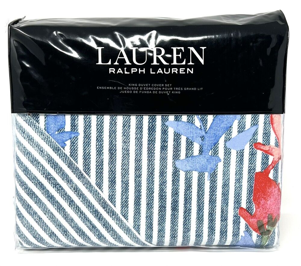 Ralph Lauren Maggie Floral Stripe King Duvet Cover Set 2 Pillow Shams NIP